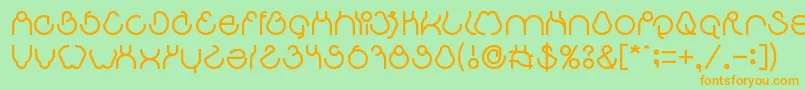 フォントaha experience – オレンジの文字が緑の背景にあります。