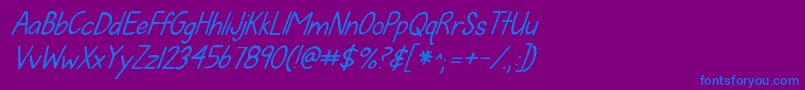 Kgfallforyouitalics-Schriftart – Blaue Schriften auf violettem Hintergrund