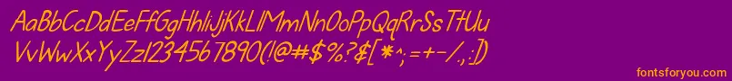 Kgfallforyouitalics-fontti – oranssit fontit violetilla taustalla
