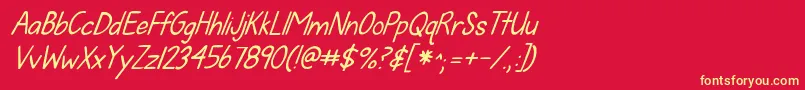 フォントKgfallforyouitalics – 黄色の文字、赤い背景