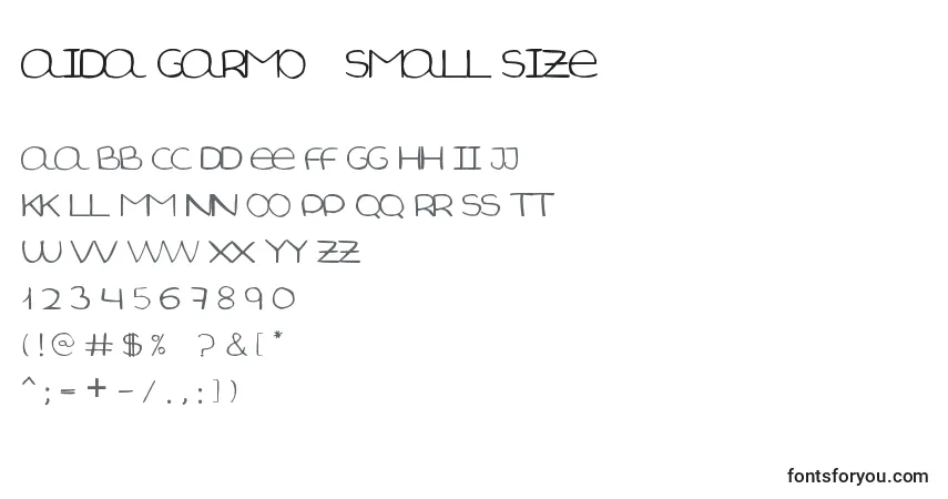 A fonte Aida Garmo   Small Size – alfabeto, números, caracteres especiais
