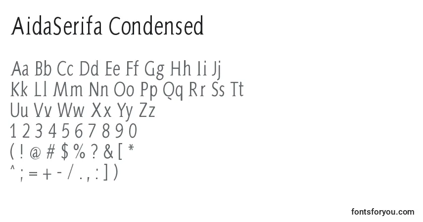 Schriftart AidaSerifa Condensed – Alphabet, Zahlen, spezielle Symbole