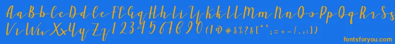 フォントAiland – オレンジ色の文字が青い背景にあります。