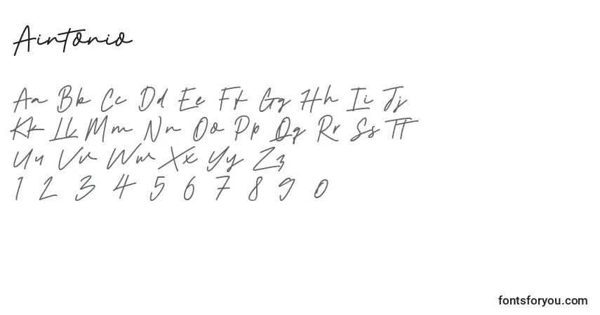 Czcionka Aintonio – alfabet, cyfry, specjalne znaki