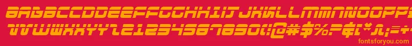 DirektorLaserItalic-Schriftart – Orangefarbene Schriften auf rotem Hintergrund