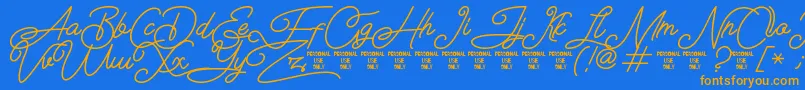 Airlangga Personal Use Only-Schriftart – Orangefarbene Schriften auf blauem Hintergrund