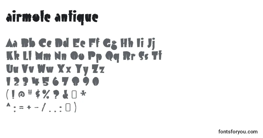 A fonte Airmole antique – alfabeto, números, caracteres especiais