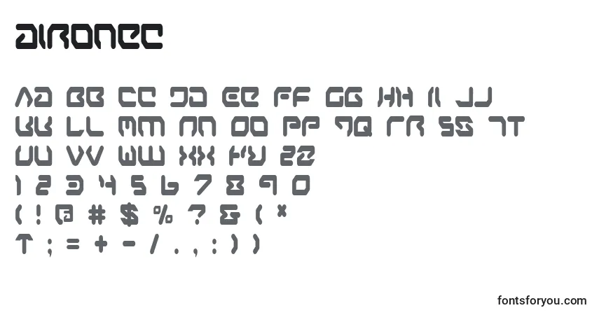 Schriftart Aironec (118917) – Alphabet, Zahlen, spezielle Symbole