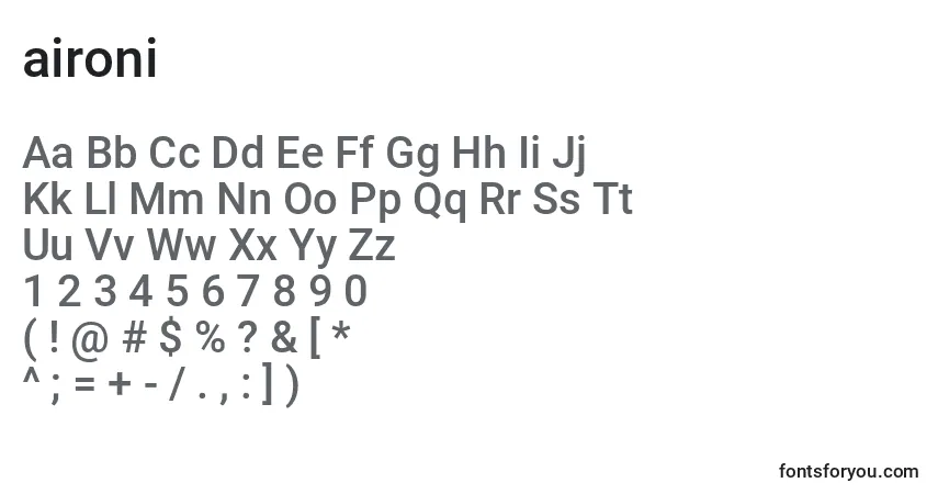 Czcionka Aironi (118918) – alfabet, cyfry, specjalne znaki
