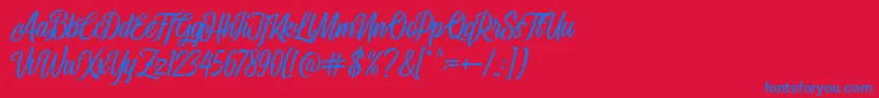 Airplane Script-Schriftart – Blaue Schriften auf rotem Hintergrund