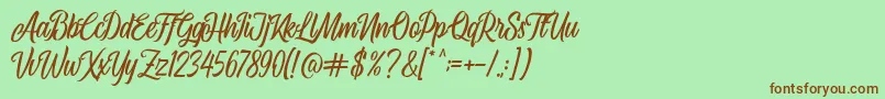 フォントAirplane Script – 緑の背景に茶色のフォント