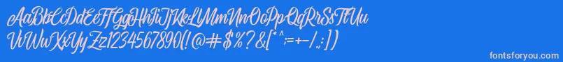 フォントAirplane Script – ピンクの文字、青い背景