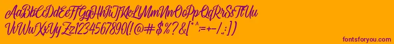Airplane Script-Schriftart – Violette Schriften auf orangefarbenem Hintergrund