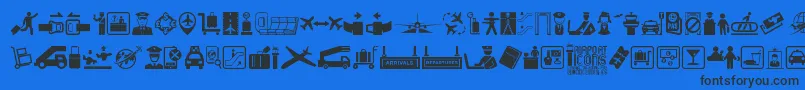 Airport Icons-Schriftart – Schwarze Schriften auf blauem Hintergrund