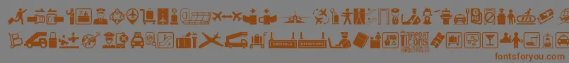 フォントAirport Icons – 茶色の文字が灰色の背景にあります。