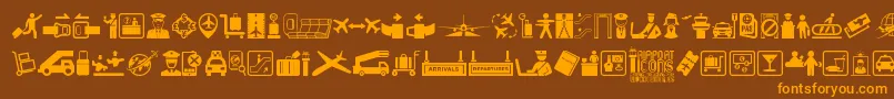 フォントAirport Icons – オレンジ色の文字が茶色の背景にあります。