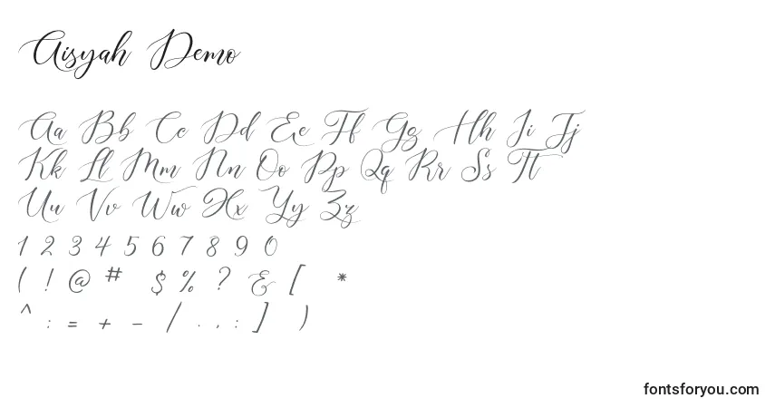 Schriftart Aisyah Demo – Alphabet, Zahlen, spezielle Symbole