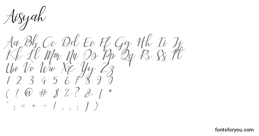 Czcionka Aisyah – alfabet, cyfry, specjalne znaki