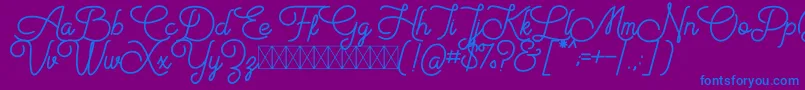 Aiushtya Free-Schriftart – Blaue Schriften auf violettem Hintergrund