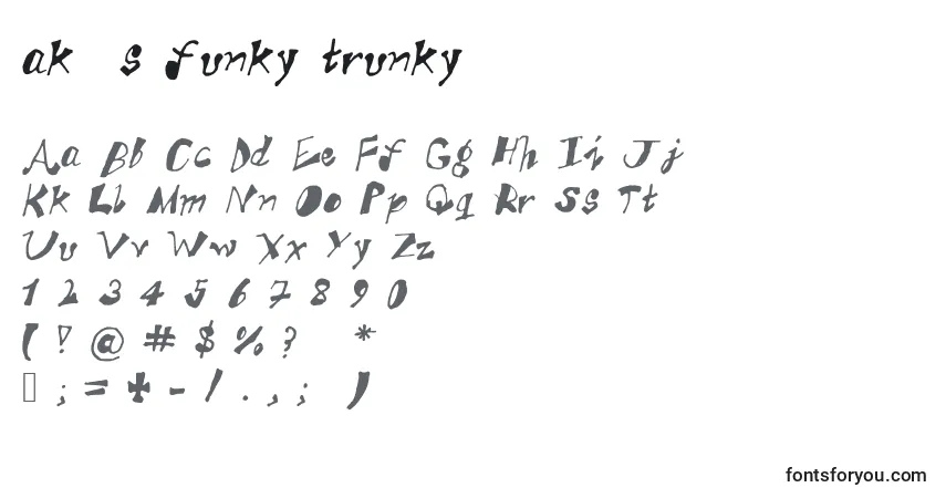 Czcionka Ak  s funky trunky – alfabet, cyfry, specjalne znaki