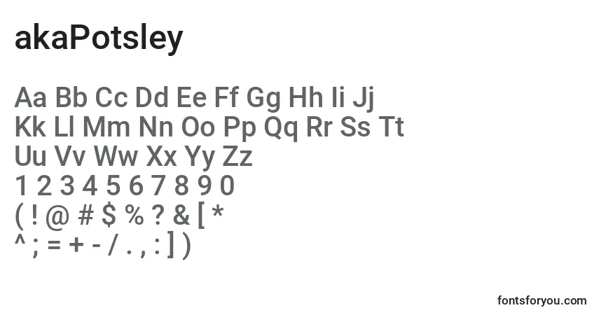 Schriftart AkaPotsley (118934) – Alphabet, Zahlen, spezielle Symbole
