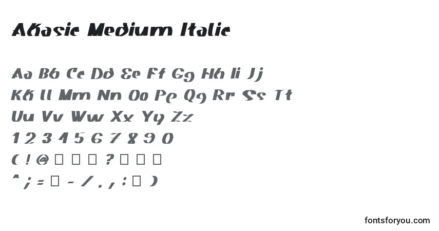A fonte Akasic Medium Italic – alfabeto, números, caracteres especiais