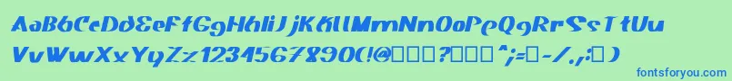 Fonte Akasic Medium Italic – fontes azuis em um fundo verde