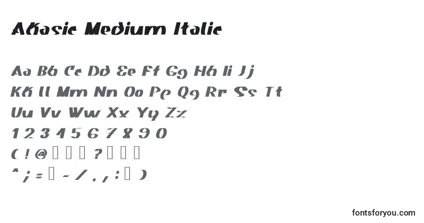 Шрифт Akasic Medium Italic (118936) – алфавит, цифры, специальные символы