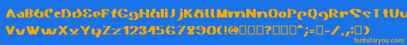 フォントAkasic Medium – オレンジ色の文字が青い背景にあります。