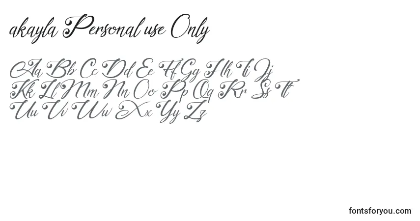 Schriftart Akayla Personal use Only – Alphabet, Zahlen, spezielle Symbole