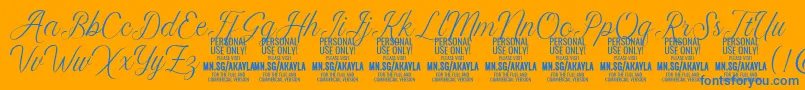 AkaylaScript PERSONAL Font – Blue Fonts on Orange Background