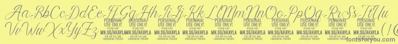 AkaylaScript PERSONAL Font – Gray Fonts on Yellow Background