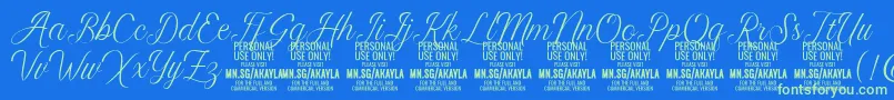 AkaylaScript PERSONAL Font – Green Fonts on Blue Background