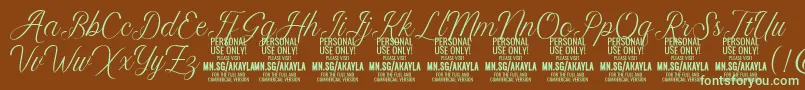 AkaylaScript PERSONAL Font – Green Fonts on Brown Background