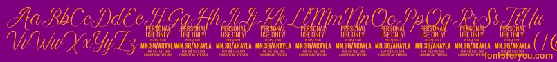 AkaylaScript PERSONAL Font – Orange Fonts on Purple Background