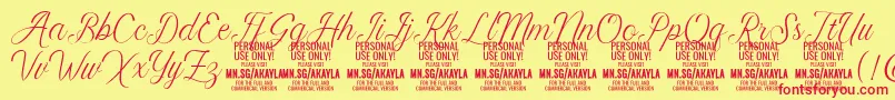 AkaylaScript PERSONAL Font – Red Fonts on Yellow Background