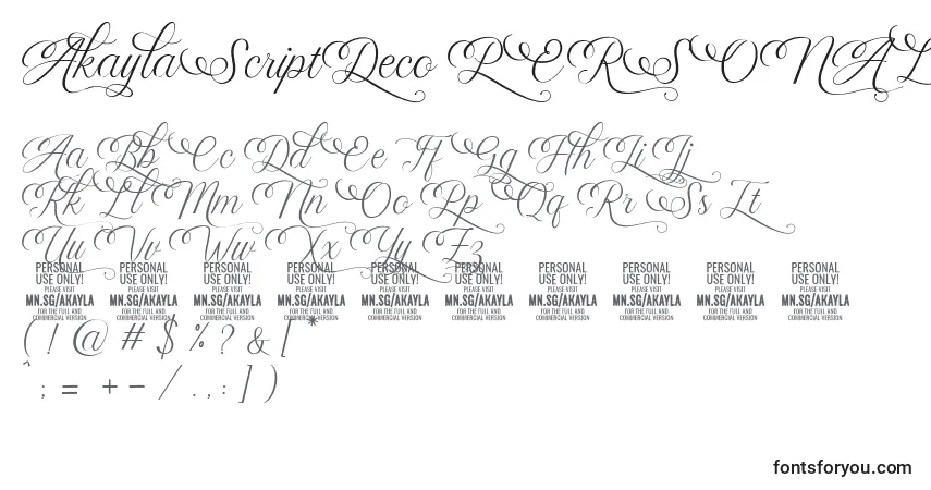 AkaylaScriptDeco PERSONAL Font – alphabet, numbers, special characters
