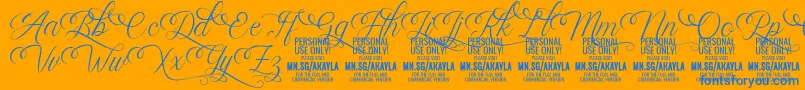 AkaylaScriptDeco PERSONAL Font – Blue Fonts on Orange Background