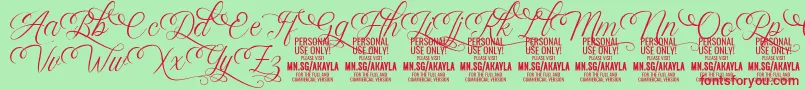 AkaylaScriptDeco PERSONAL Font – Red Fonts on Green Background