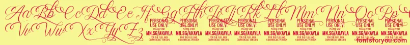 AkaylaScriptDeco PERSONAL Font – Red Fonts on Yellow Background