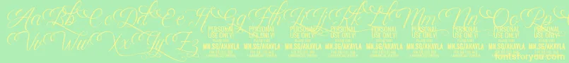 AkaylaScriptDeco PERSONAL Font – Yellow Fonts on Green Background