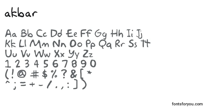 Schriftart Akbar (118943) – Alphabet, Zahlen, spezielle Symbole