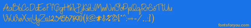 フォントAkhadias – オレンジ色の文字が青い背景にあります。