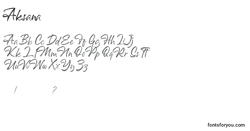 Schriftart Aksana – Alphabet, Zahlen, spezielle Symbole