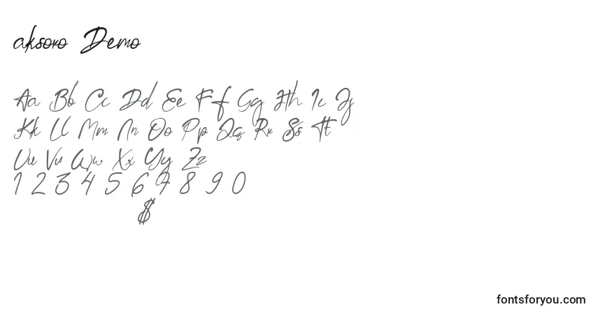 Schriftart Aksoro Demo – Alphabet, Zahlen, spezielle Symbole