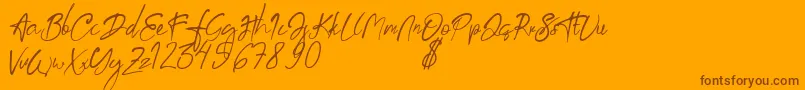 aksoro Demo-Schriftart – Braune Schriften auf orangefarbenem Hintergrund