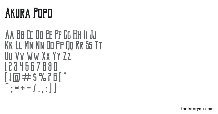Schriftart Akura Popo – Alphabet, Zahlen, spezielle Symbole