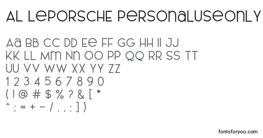 Czcionka AL LePORSCHE PersonalUseOnly – alfabet, cyfry, specjalne znaki
