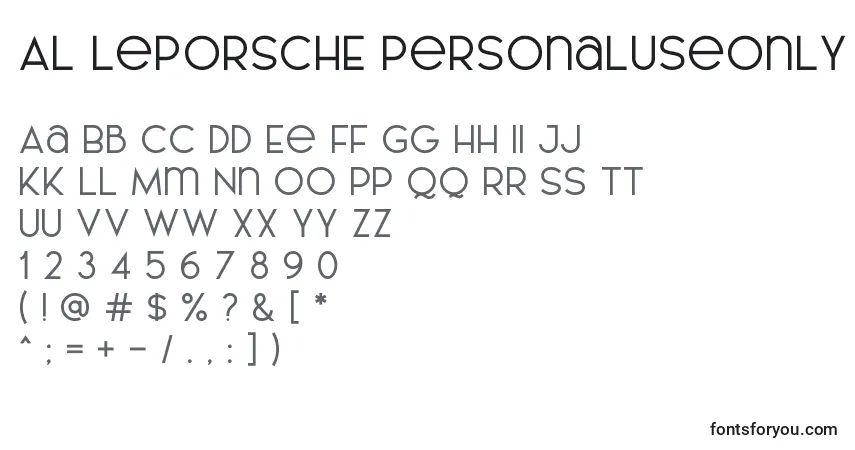A fonte AL LePORSCHE PersonalUseOnly (118953) – alfabeto, números, caracteres especiais
