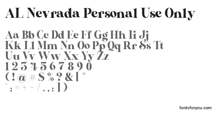 A fonte AL Nevrada Personal Use Only – alfabeto, números, caracteres especiais